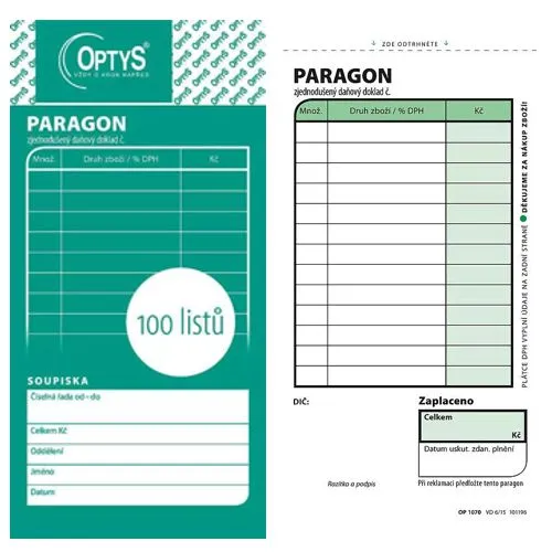 Obchodní paragon OPTYS s.r.o.