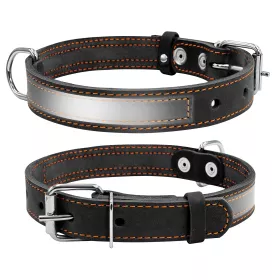 Kožený reflexní obojek černý COL01551