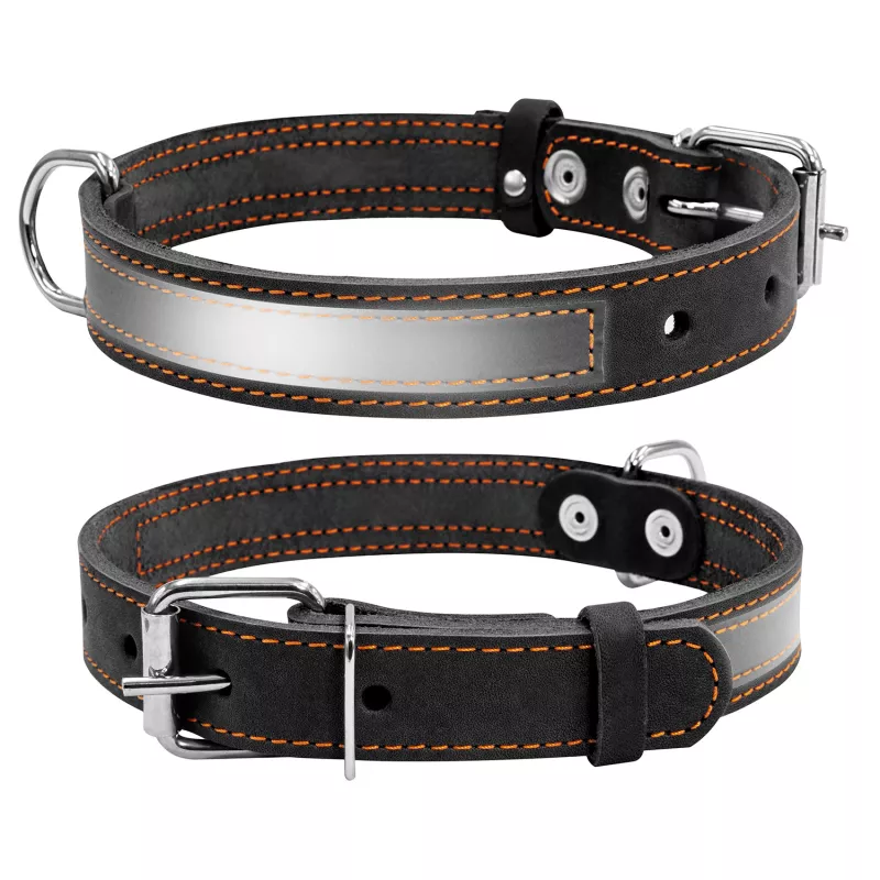 Kožený reflexní obojek černý COL02981 Waudog Glamour