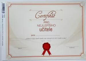 Certifikát pro nejlepšího učitele