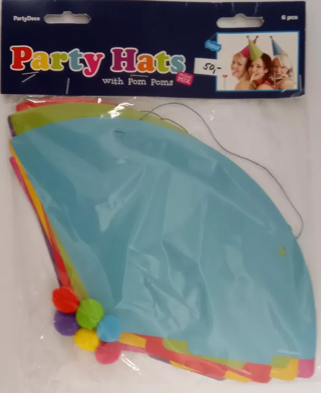 Papírové párty čepičky - s bambulkou Vyrobeno v Polsku