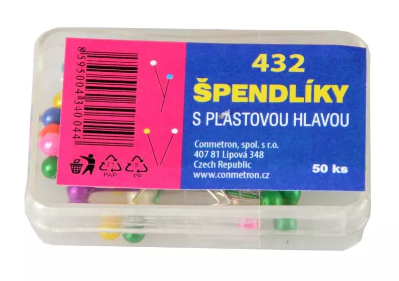 Špendlíky s plastovou hlavou Vyrobeno v ČR