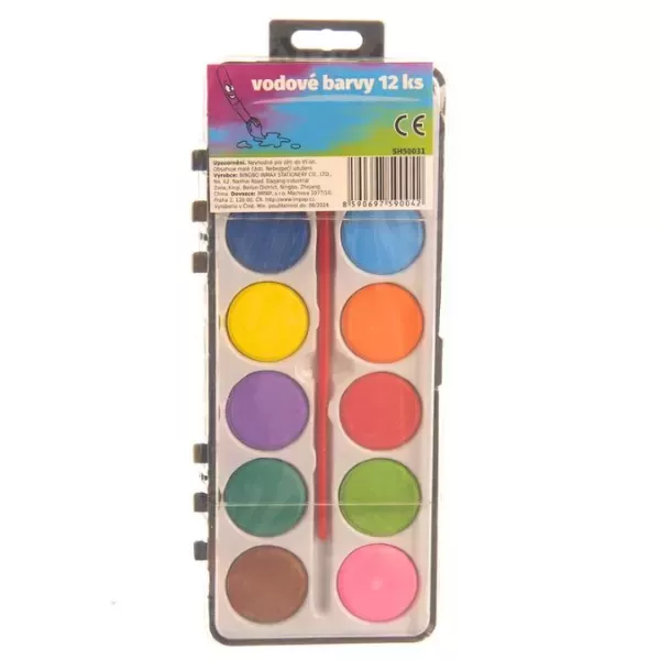 Barvy vodové 12 barev + štětec NINGBO INMAX
