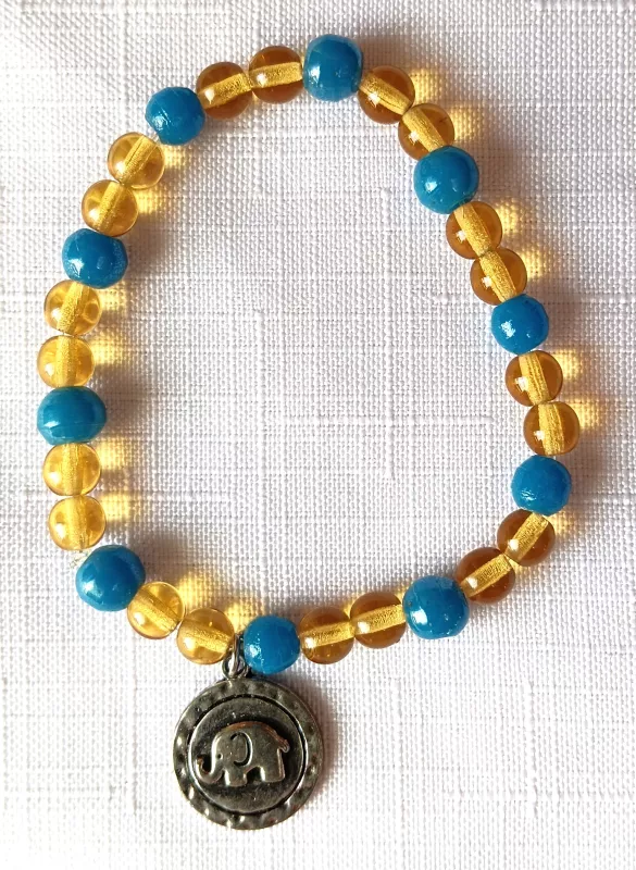 Náramek korálkový - žlutomodrý se slonem
