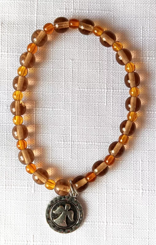 Náramek korálkový - oranžový s andílkem