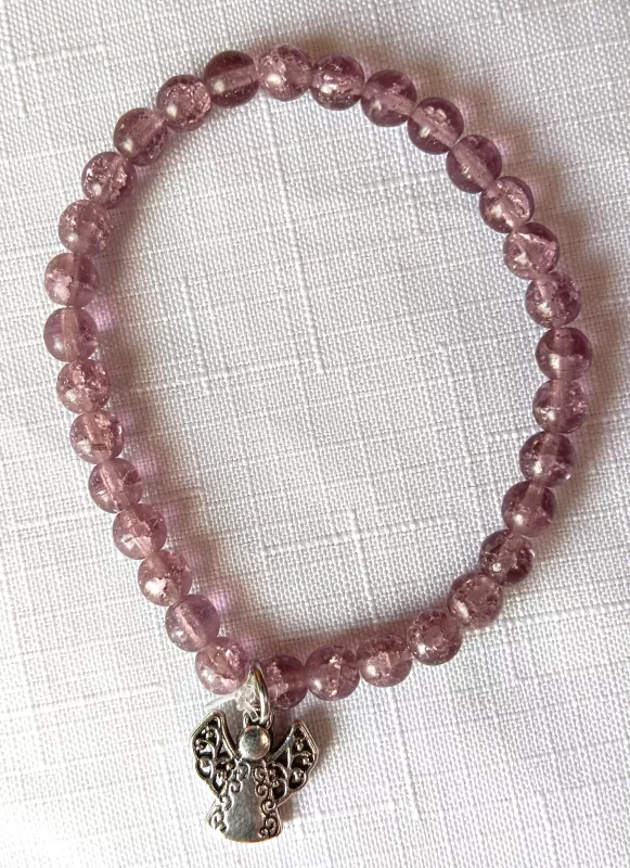 Náramek korálkový - lila s andílkem