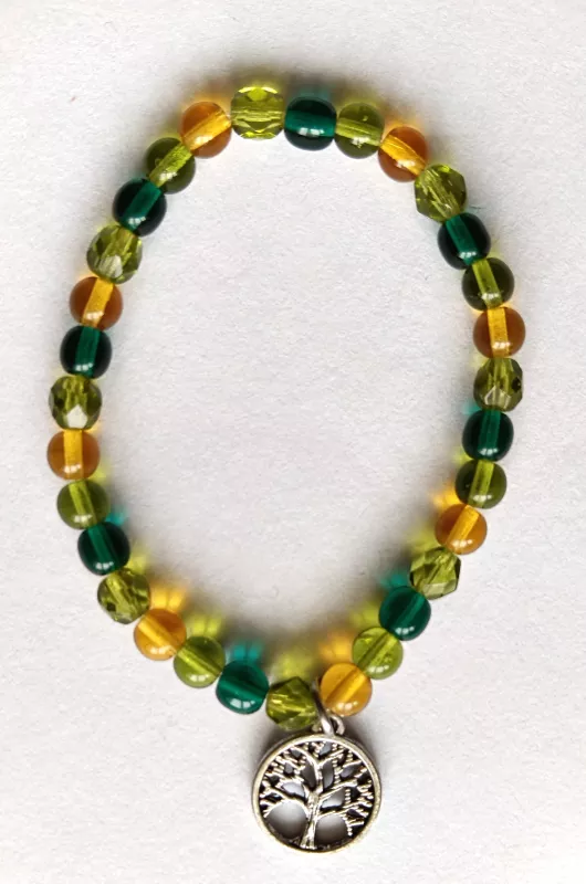 Náramek korálkový - zelenooranžový se stromem života
