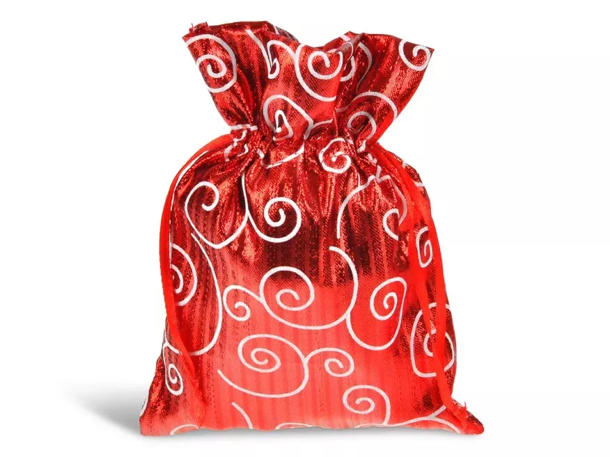 Vánoční sáček - textil - červený - spirály MFP paper s.r.o