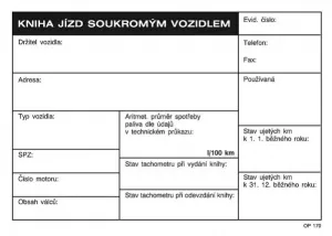 Kniha jízd soukromého vozidla A6 OPTYS s.r.o.