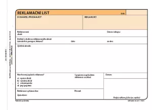 Reklamační list A5 OPTYS s.r.o.