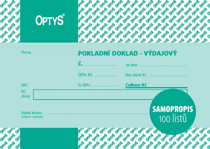 Pokladní doklad - výdajový s DPH A6 OPTYS s.r.o.
