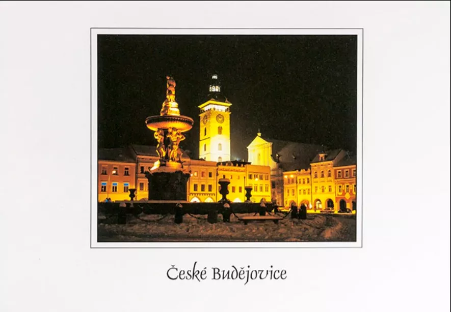 Pohlednice ČB - Kašna v noci Herbia s.r.o.