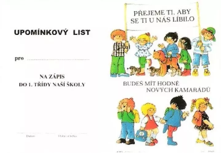 Upomínkový list na zápis do 1.třídy ALBRA s.r.o.